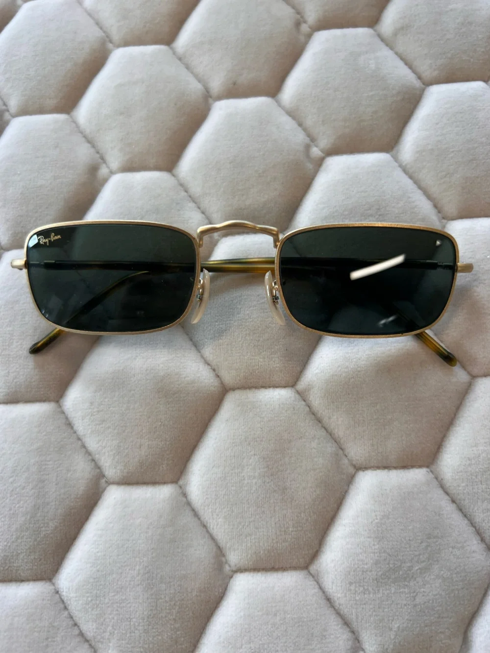 Ray-Ban Gold Frame Black Lens Rectangular Sunglasses